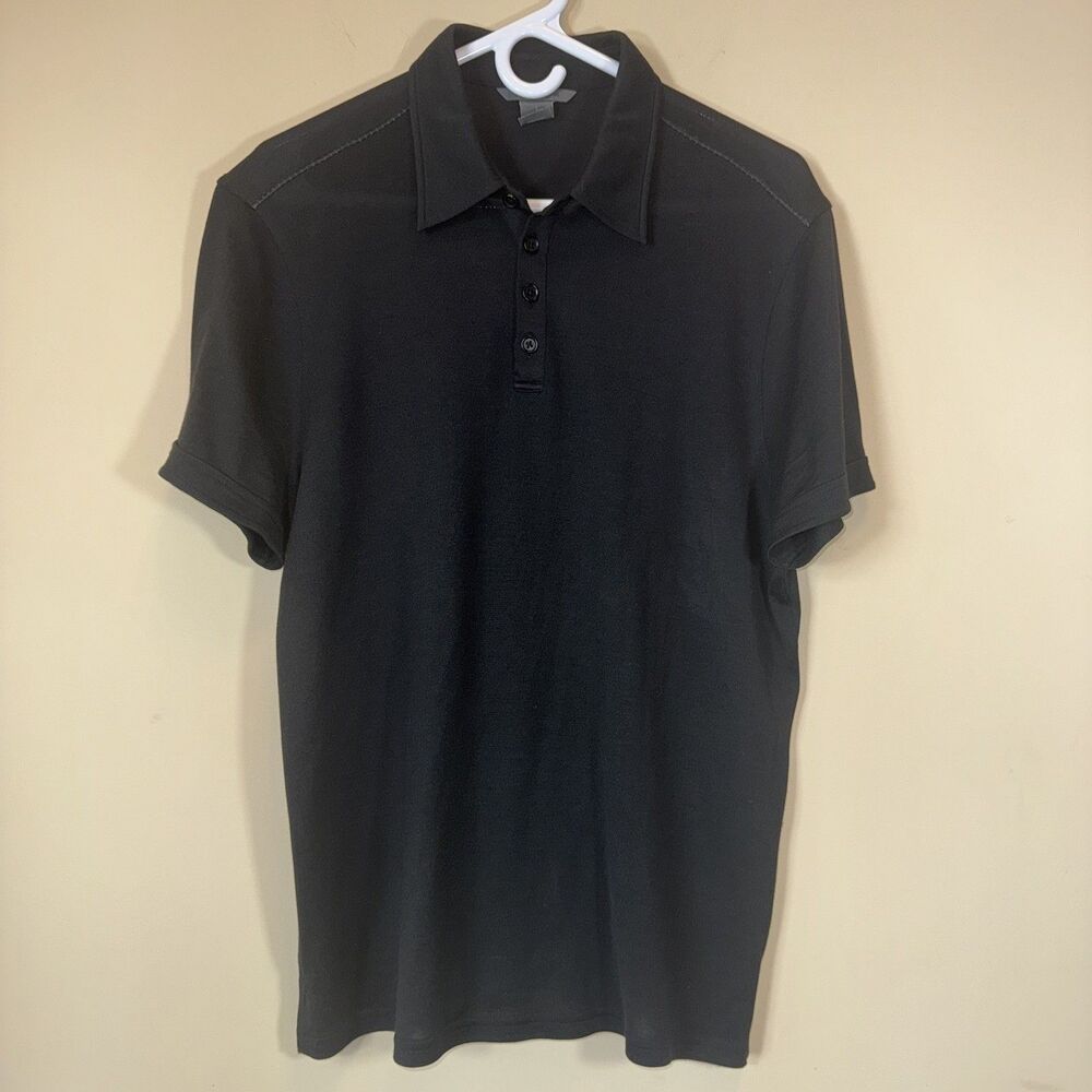 John Varvatos Black Silk Cotton Blend Short Sleeve Pocket Polo Shirt Mens Large